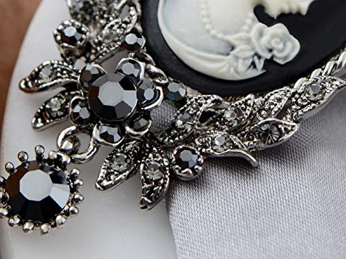Image of Alilang Vintage Inspired Crystal Rhinestone Victorian Lady Cameo Brooch Pin Maiden Flower Pendant