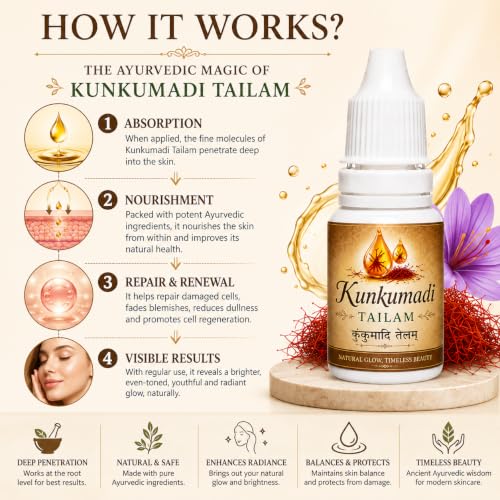 Image of Kunkumadi Tailam Ayurvedic Face Oil, 15ml | Saffron Infused, Skin Brightening, Natural Glow & Radiance, For All Skin Types