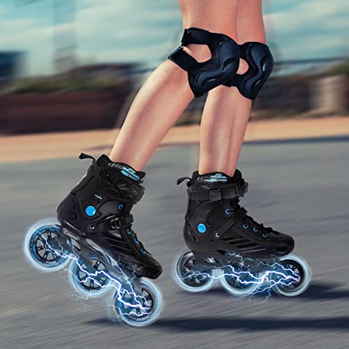 Inline Skates, 3 Wheels 110Mm Roller Skates Blades For Adult Women Men, Professional Outdoor Fitness Inline Speed Skates For Unisex (Black & Blue) #TOP6