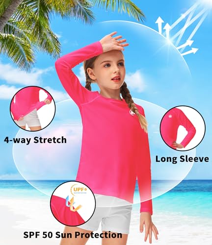 Image of AOBUTE Unisex Kids Rash Guard Long Sleeve SPF 50+ Sun Shirt UV Protection Swim Shirts 3-12 Years