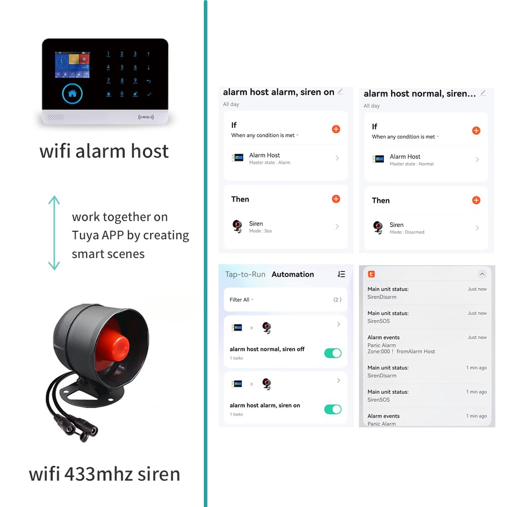 Tuya WiFi 433Mhz - Sirena intelligente per esterni, sistema di allarme impermeabile, compatibile con Alexa, Smart Life APP Control