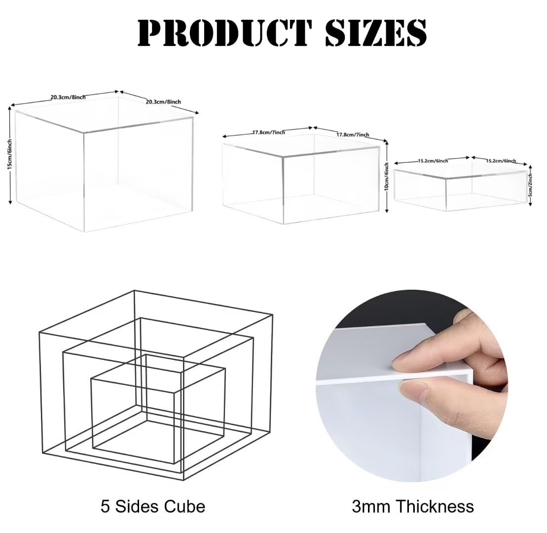 Elevadores de Buffet, 3 Piezas Cajas de Exhibición Alimentos de Acrílico, Soporte de Postres en Forma de Cubo para Cupcakes, Dulces, Brunch, Postres, Coleccionables, Joyería, Bodas y Fiestas