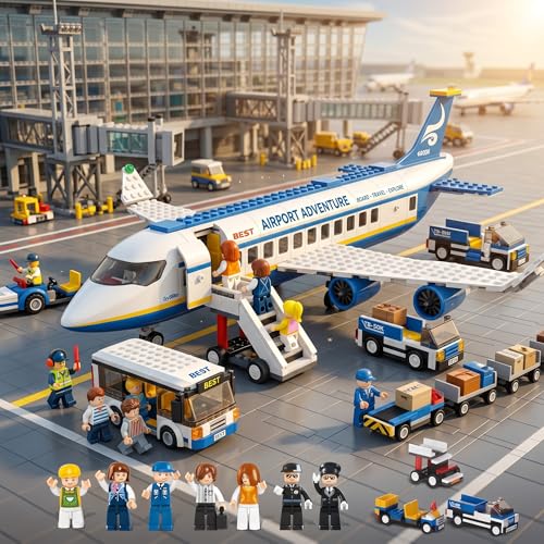 Image of SKY LINE OCEAN Airport Adventure & Naval Forces Building Block Combo Set, 622+ PCS Passenger Airplane, Airport Playset & 6-in-1 Naval Forces Construction Kit, 5-Year Structural Warranty