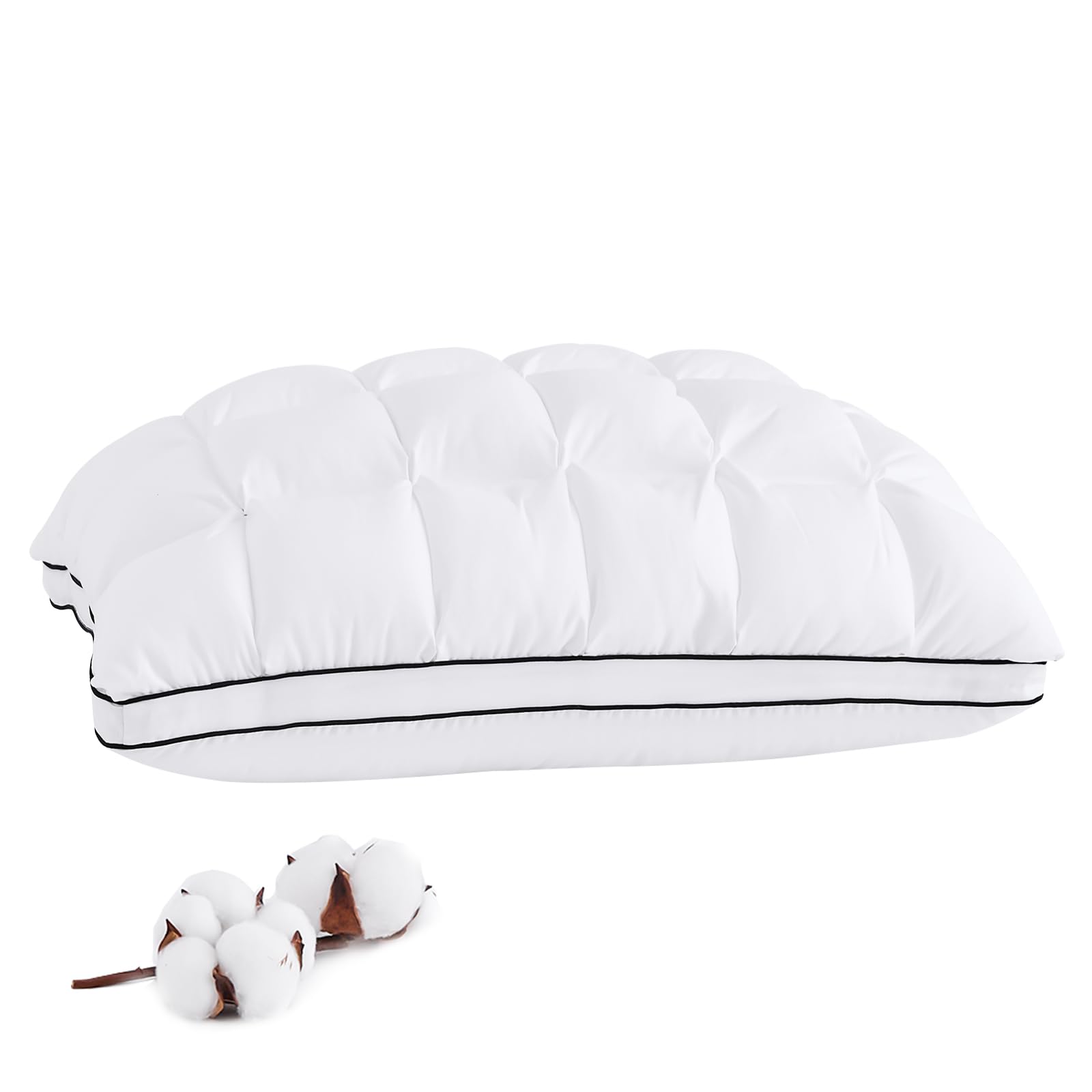 Photo 1 of YOUR MOON Soft Support Pillow Queen Size, 100% Cotton Cover Noiseless Pillows, Fluffy Down-Alternative Pillow for Sleeping, Luxury Hotel Bed Pillows for Side Sleepers (White)