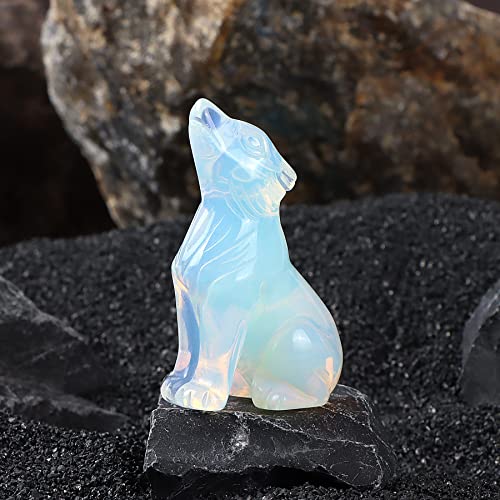 Artistone Opalite Crystal Wolf Statue 2.0 Inch Hand-Craved Wolf Figurine Animal Carvings Sculpture Healing Stone For Reiki Meditation Home Decor Gifts #TOP3