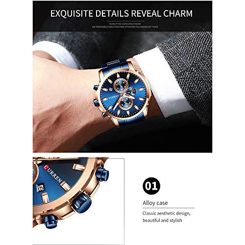 TOPTOO 8348 Relógio de pulso masculino de quartzo com pulseira de aço inoxidável para homens com ind