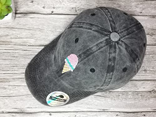 Image of Hepandy Embroidered Pizza Corn Yinyang Home Girl Ice Cream Baseball Cap | Men Women Detailed Embroidery Adjustable Metal Buckle Distressed Cotton Unisex Dad Hats Gifts for Christmas Mother's Day