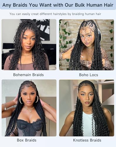 Human Braiding Hair For Boho Braids 110g Curly Boho Hair For Braiding Knotless 12A 100% Unprocessed Brazilian Virgin Hair Extensions Bulk Bohemian 4 Bundles/Pack Natural Color 18Inch — view 5