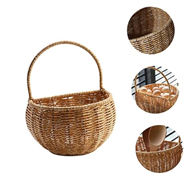 BESTYASH Rustic Rattan Egg Storage Basket Wall Mounted Kitchen Organizer for Household Sundries Fresh Pastoral Style Container Odor Plastic Liner Neat Daily Necessities Holder