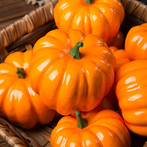 Image of Ogrmar 12 Pack Artificial Assorted Pumpkins, Mini Fake Pumpkins | Orange Pumpkin Decor Mini Halloween Pumpkins Foam Pumpkin Artificial Vegetable for Halloween Harvest Thanksgiving Party Decor
