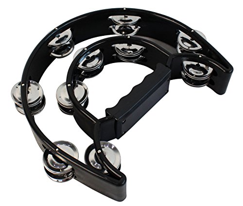 YMC TAM20-BLACK Double Row Tambourine - Metal Jingles Hand Held Percussion Ergonomic Handle - Thumbnail 5