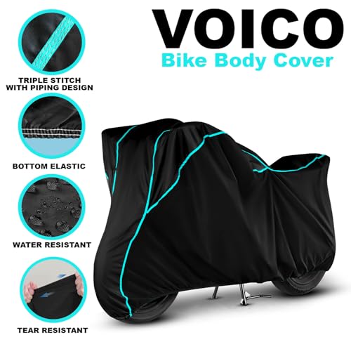 Image of Water Resistant Bike Cover Dustproof UV Protection Bike Body Cover for Hero Splendor Plus All-Weather Protection with Aqua Blue Piping - (Black)