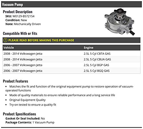 Bomba de vacío - accionada mecánicamente - Compatible con Volkswagen Jetta 2.5L 5 cilindros 2006-2014 miniatura 2