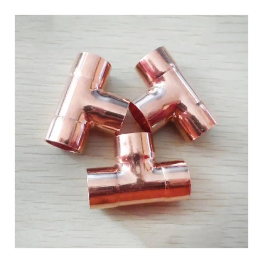 15mm Inner Dia x1.2mm Thickness Copper Equal Tee Socket Weld End Feed Coupler Plumbing Fitting Water Gas Oil