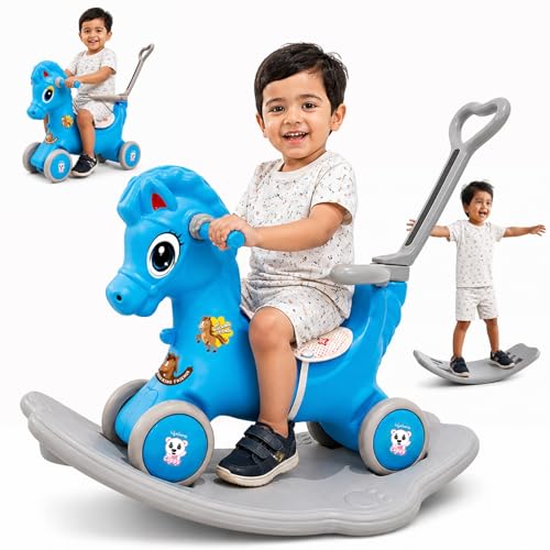 Image of Lifelong 3-in-1 Horse Ride On for Kids 1-5 Years | Balance, Rock & Ride Modes with Safety Belt & Backrest | Parental Handle, Wide Anti-Slip Base | Non-Toxic PE Body Toy (LLCRK02)