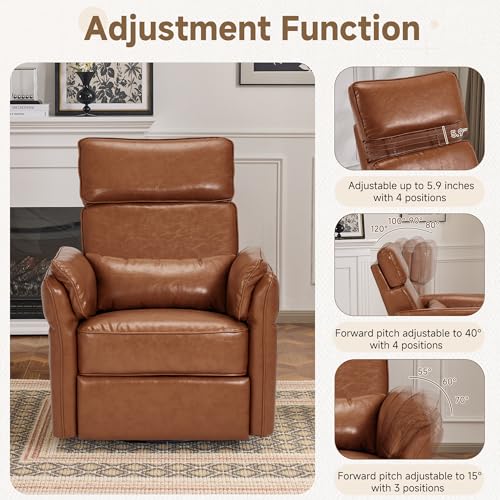 Image of MELLCOM Power Recliner Rocking Chair with Adjustable Arms and Headrest, Swivel Electric Glider Reclining Nursing Chair Nursery Gliders with USB Port and Storage Bags, FSC Certified(Leather, Brown)
