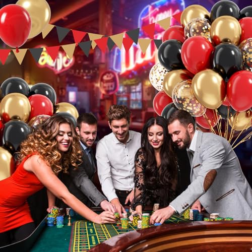 Image of 12inch Red Black and Gold Balloons with Red Black Gold Confetti Balloons