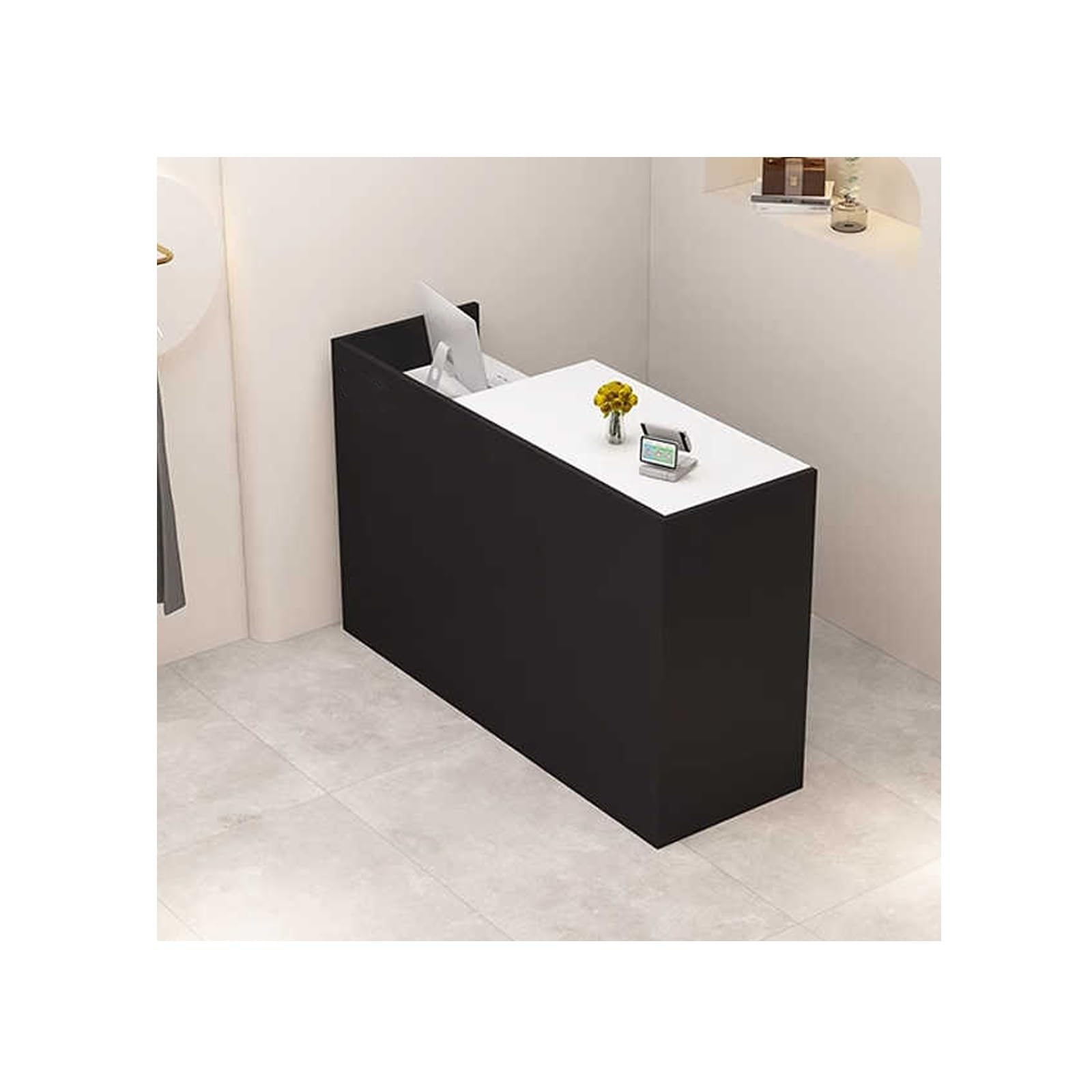 Pelliccia moderna per ufficio, 120 cm, design a sinistra, colore bianco e nero, per aziende, bar, catering, atrio