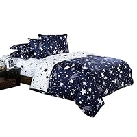 choicehot Double Size Duvet Cover Set - Starry Sky Microfiber Quilt Cover with White Star Space Theme, Microfiber, Ultra Soft, Breathable