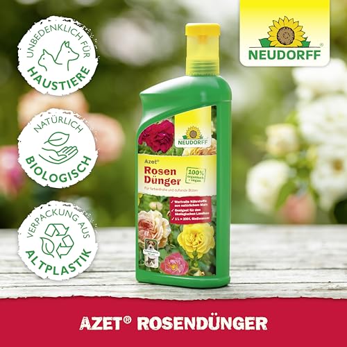 Neudorff Azet RosenDünger - 100% natürlicher Bio Dünger mit Extra Kalium für blütenreiche und intensiv duftende Rosen auf dem Balkon oder im Garten, 1 Liter