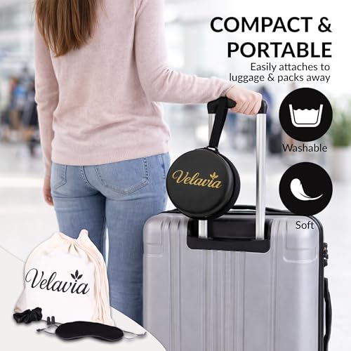 Image of Travel Neck Pillow,Ergonomic 360 Memory Foam Support for Head, Neck. Adjustable for Long Flights. Soft &Washable Cover, EVA Box, 3D Eye Mask, Earplugs, Hair Tie & Luxury Bag (Black)