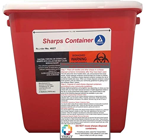 Sharps Container 2 Gallon - Plus Vakly Biohazard Disposal Guide (1 Pack)