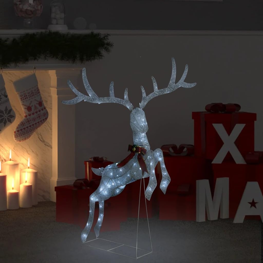 LED-Rentier Weihnachtsdeko mit 120 LEDs, Kaltweiß, Textilgewebe, 105x70x145 cm, 5 m Kabel, USB-Anschluss, für Innen und Außen, energiesparende Weihnachtsbeleuchtung, Lichterkette, Garten