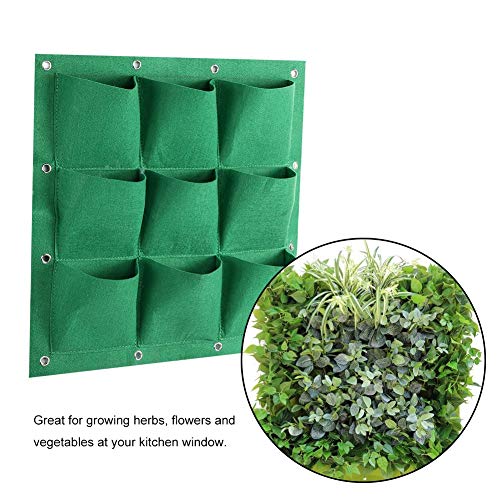 Plant Pocket, 9 Pocket Vertical Greening Hanging Wall Garden Grow Plant Bags Planter (Green) - Image 3
