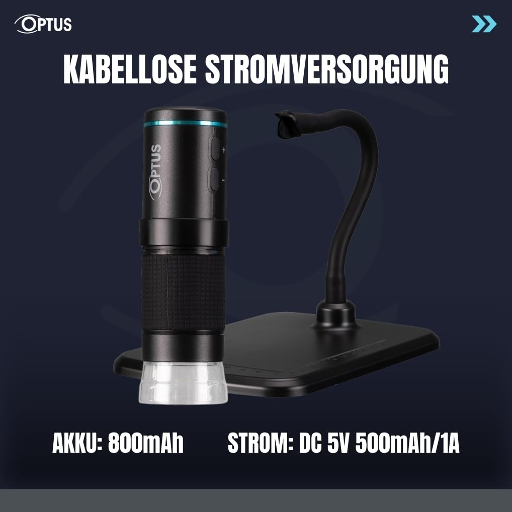 Optus Digitalmikroskop WLAN Full-HD 50x-300x mit Video- und Fotoaufnahme LED dimmbar für Handy, Technik, Schule, Natur, Pflanzen, Hobby