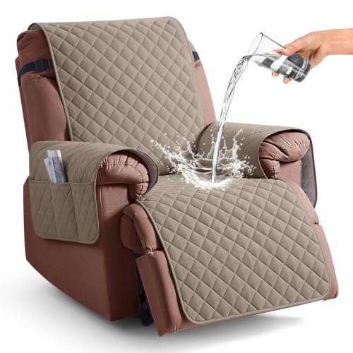 Image of KinCam 100% Waterproof Recliner Chair Cover, Reclining Couch Covers for Pets, Dogs, Recliner Couch Slipcover Furniture Protector with Elastic Straps for Kids(23.6 inch, Taupe)