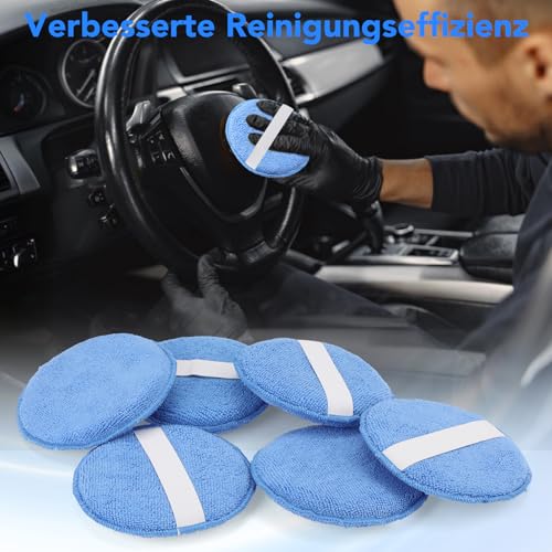 wlich 6 Stück Polierschwamm Auto, Mikrofaser Autoschwamm Politur mit Elastischem Band für Einfaches Greifen, Wachs Applikator Schwamm Auto Polierpads 125mm für Autopolitur Autopflege
