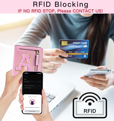 Image of COSHAYSOO Initial Wallet RFID Small Bifold Slim Letter Wallet for Women Teenager Girls Travel Daily Necessities Credit Cards Money Cash Coin Organizer, Pink Chenille, Compact, Y