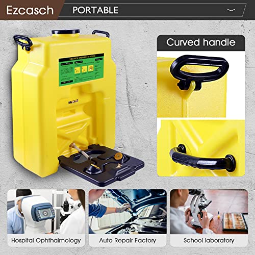 Image of Portable Eyewash Station 14-Gallon OSHA Approved with One Station Sign and Two Inspection Tags, Wall Mounted Gravity-Flow Indoors and Out, 53L Refillable Eyewash Station Heavy Duty, Yellow