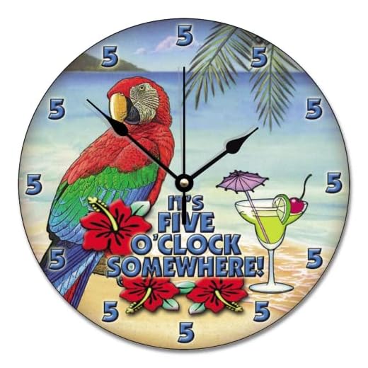 Arog Geld 5 O'Clock Somewhere Wall Clock Round Beach House Wood Clock 10 Silent Non Ticking Quartz