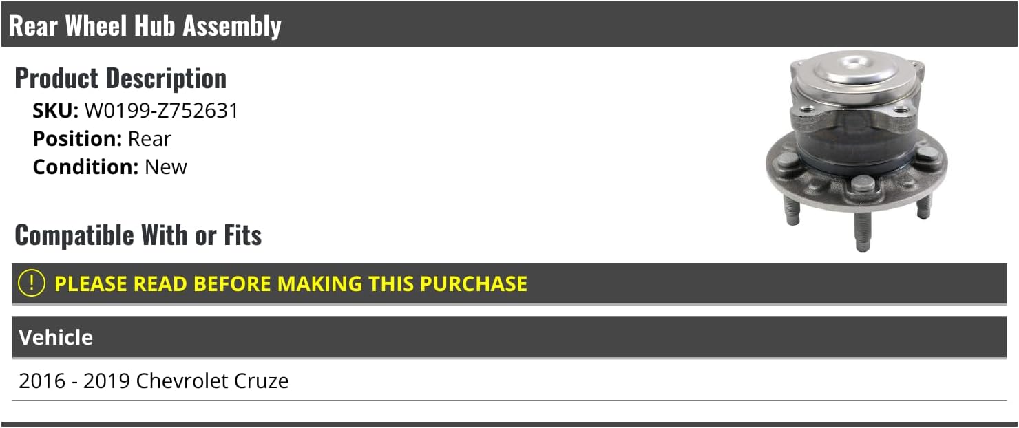 Rear Wheel Bearing Hub Assembly - Compatible with 2016-2019 Chevy Cruze