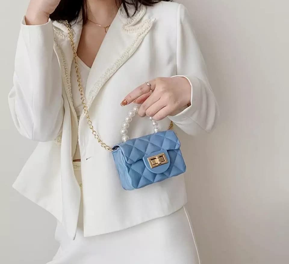 Image of The Sole Club Mini Jelly Purse Flap Handbag stylish trendy Silicone purse, Mini beautiful fashion jelly Sling,Waterproof and washable Sling bag (SMALL, SUITABLE FOR KIDS!) (Sky Blue)