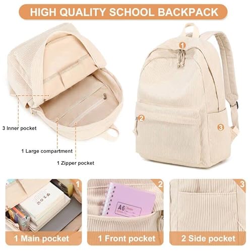 Mochila escolar para adolescentes, grande, de veludo cotelê, leve, para meninas, meninos, casual, en