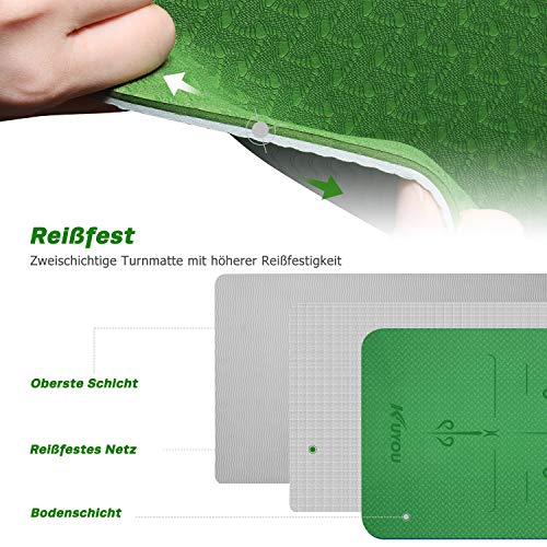 KUYOU Yogamat, gymnastiekmat, antislip, ftalaatvrij, fitnessmat, TPE, hypoallergeen, oefenmat, voor yoga, pilates, fitness, workout en gymnastiek, trainingsmat, 183 cm x 61 cm x 6 mm - Image 7