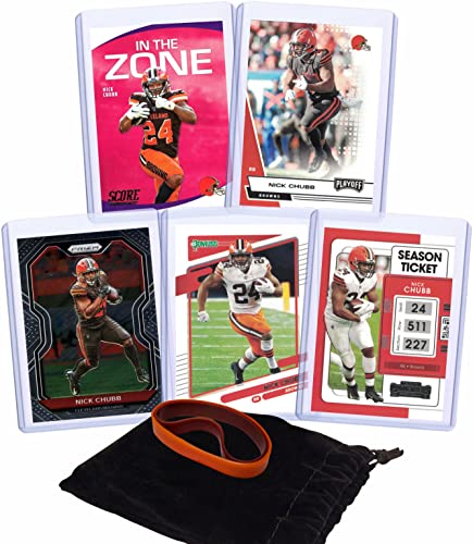 Panini, Bowman, Topps Nick Chubb Football Cards (5) Assorted Bundle - Cleveland Browns Trading Card Gift Set