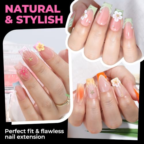 Image of UNA GELLA Medium Square Gel Nail Tips, 15 Sizes Pre Etched Soft Gel Nail Tips Square 300pcs Fake Nails Full Cover For Press On False Nail Extension Home DIY Salon for Women