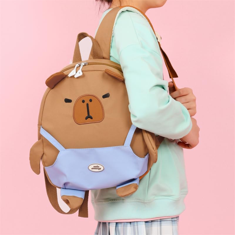 Capybara Cute Zipper Backpack Large Capacity Nylon Bookbag Trip Backpack (Khaki)4