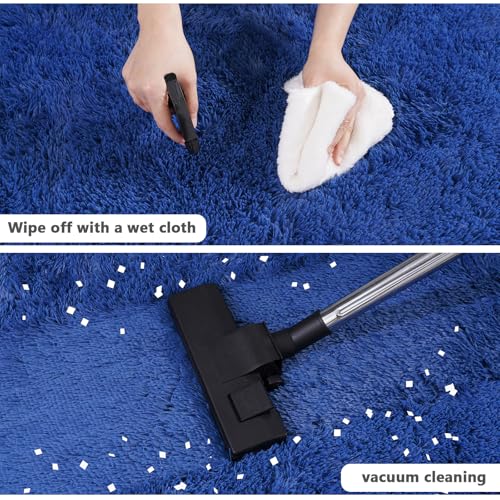 5'x5' Blue Round Rug for Bedroom, Ultra Soft Fluffy Circle Rug for Kids Girls Boys Room, Cute Shag Rugs for Living Room Playroom Teen Room Home Decor Rug