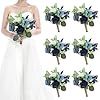Set of 6 bridesmaid bouquets for wedding 7 inch artificial flowers bouquets for ceremony anniversary centerpieces decorations navy blue and white  urban country home decor