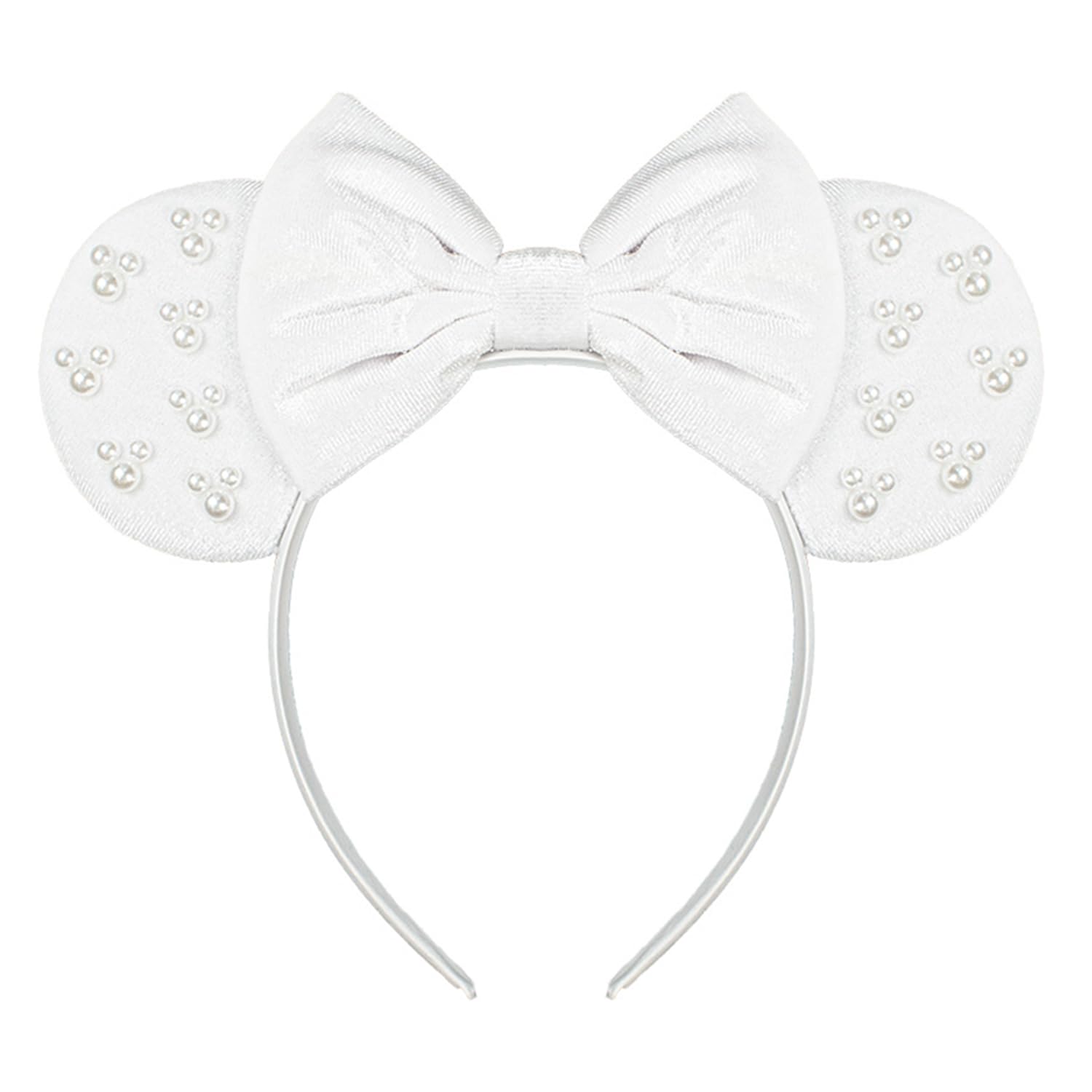 JIAHANG White Velvet Mouse Ears Hair Bow Headband with Pearls, Party Decoration Beadings Headwear for Women Girls(velvet white 04)