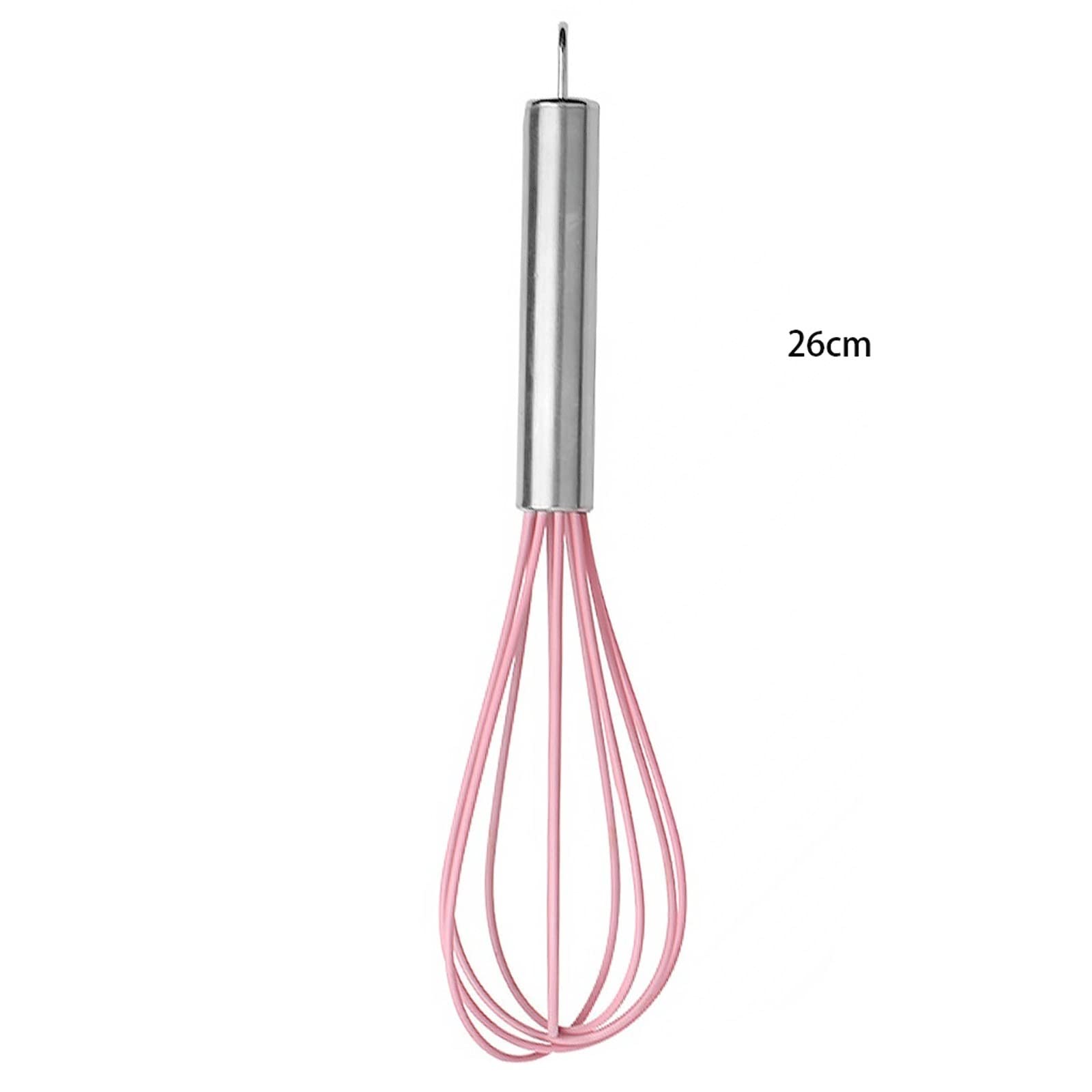 Batidor manual de huevos, batidor de huevos de acero inoxidable de silicona, batidor de crema, batidor de globos, herramienta de huevo estilo bobina (rosa)
