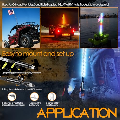 Nr Nirider N3000UL Nirider 4Ft Led Whip Light With Flag Pole Remote Control Spiral Rgb Chase Light Offroad Warning Lighted Antenna Led Whips For Utv, Atv thumb #4