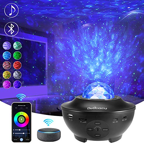 Smart WiFi Star Projector, Delicacy Galaxy Projector Ocean Wave Starry Sky Night Light Projector with Music Bluetooth Speaker,Rotating LED Night Light for Home Theatre Kids Adults Room Decoration
