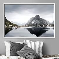 Framed Canvas Wall Art Calming Waters Aerial Cool Lake Landscape Multicolor Photography Realism Relax/Calm - 16x24 inches