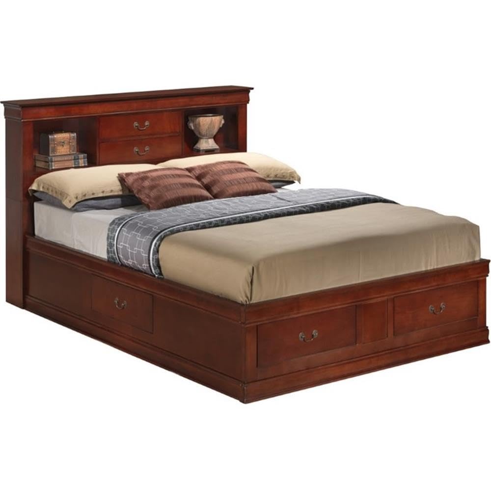 Glory Furniture Louis Phillipe Queen Storage Bed in Cherry