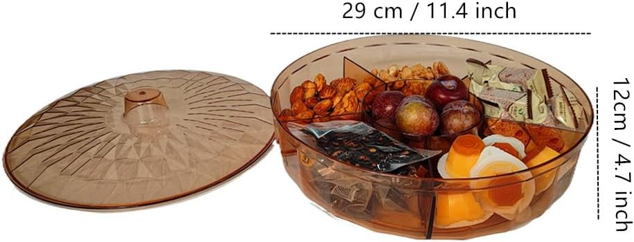 Ebonee Creative Round Snack Serving Tray Container with Lid, Plastic 6 Compartment Divided Food Storage Organizer, Appetizer Serving Platter for Dried Fruits Nuts Candies Sweet Cookies (Champagne) image 2